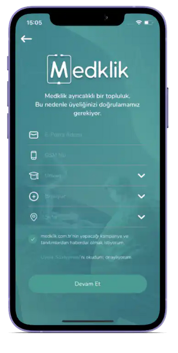 Medklik uygulaması kayıt ekranı ekran görüntüsü